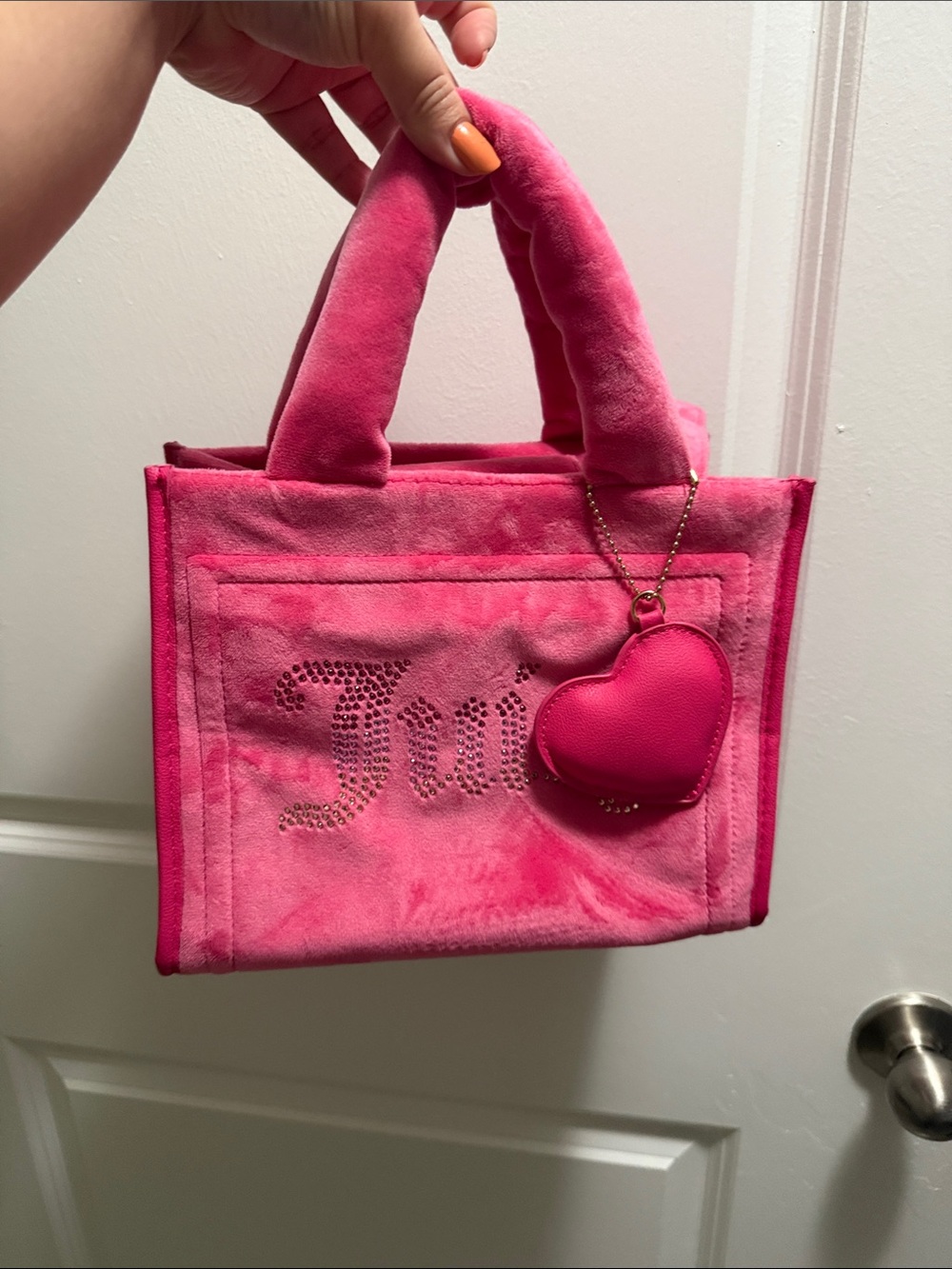 Juicy Couture Hot Pink Plush Mini Tote with Heart Charm